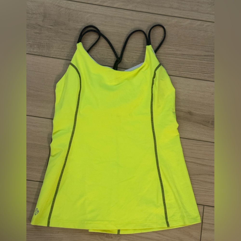 ELLIE Neon Yellow Women's Athletic Tank Top with Back Detail - Large